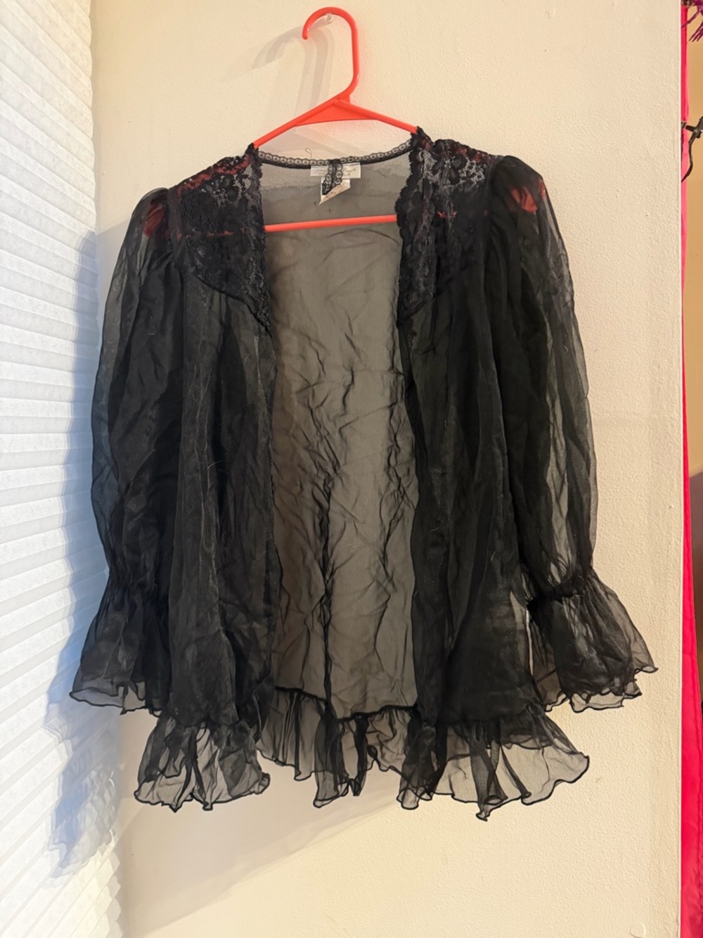 Sheer Black Lace-Trim Robe Jacket by